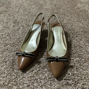Ivanka Trump Brown Slingback Kitten Heels with Bow